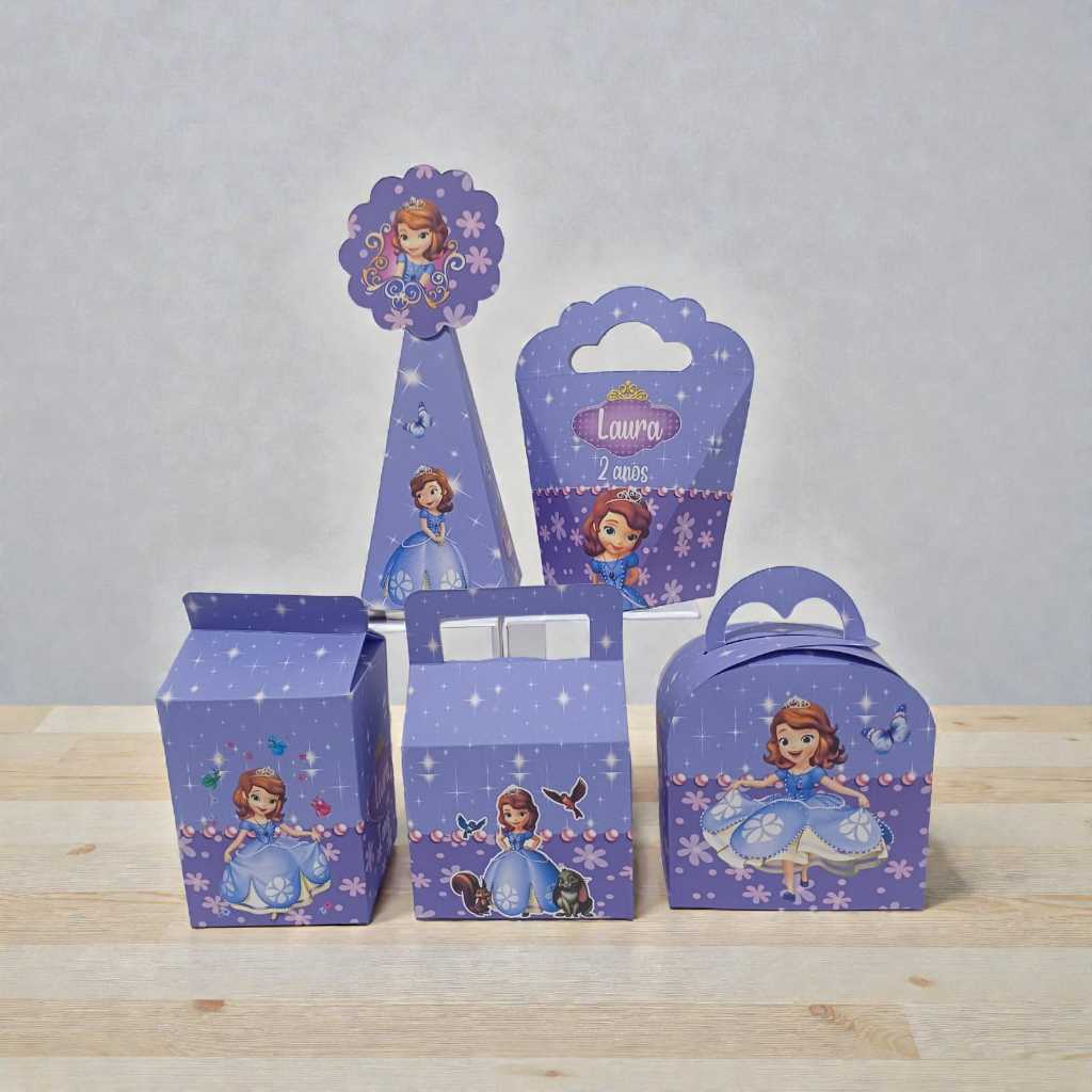 Kit Caixinhas Personalizadas  com nome e idade Princesa Sofia Festa Aniversário Lembrancinhas