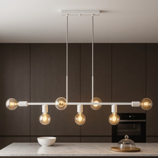 Lustre Pendente 7 Lâmpadas Para Mesa Grande Sala de Jantar e Ilha Gourmet Soquete E27 - Jabuticaba