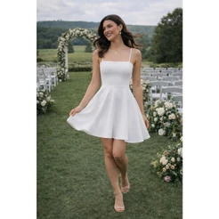 Vestido De Malha Curto, Rodado, Festa, Decote Reto E Alças D02