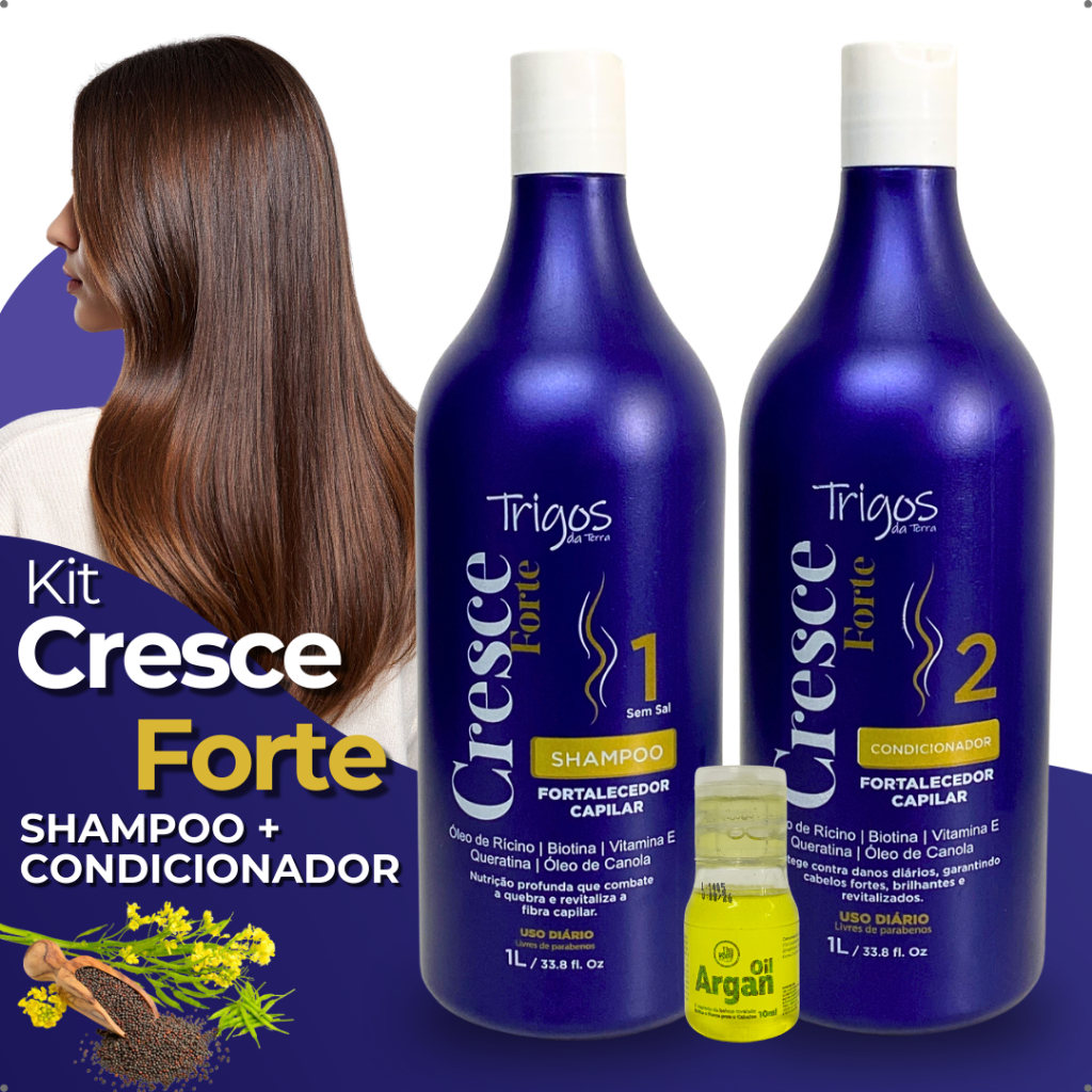 Kit Shampoo + Condicionador Fortalecimento Capilar 1 Litro Cresce Forte + Tônico Capilar