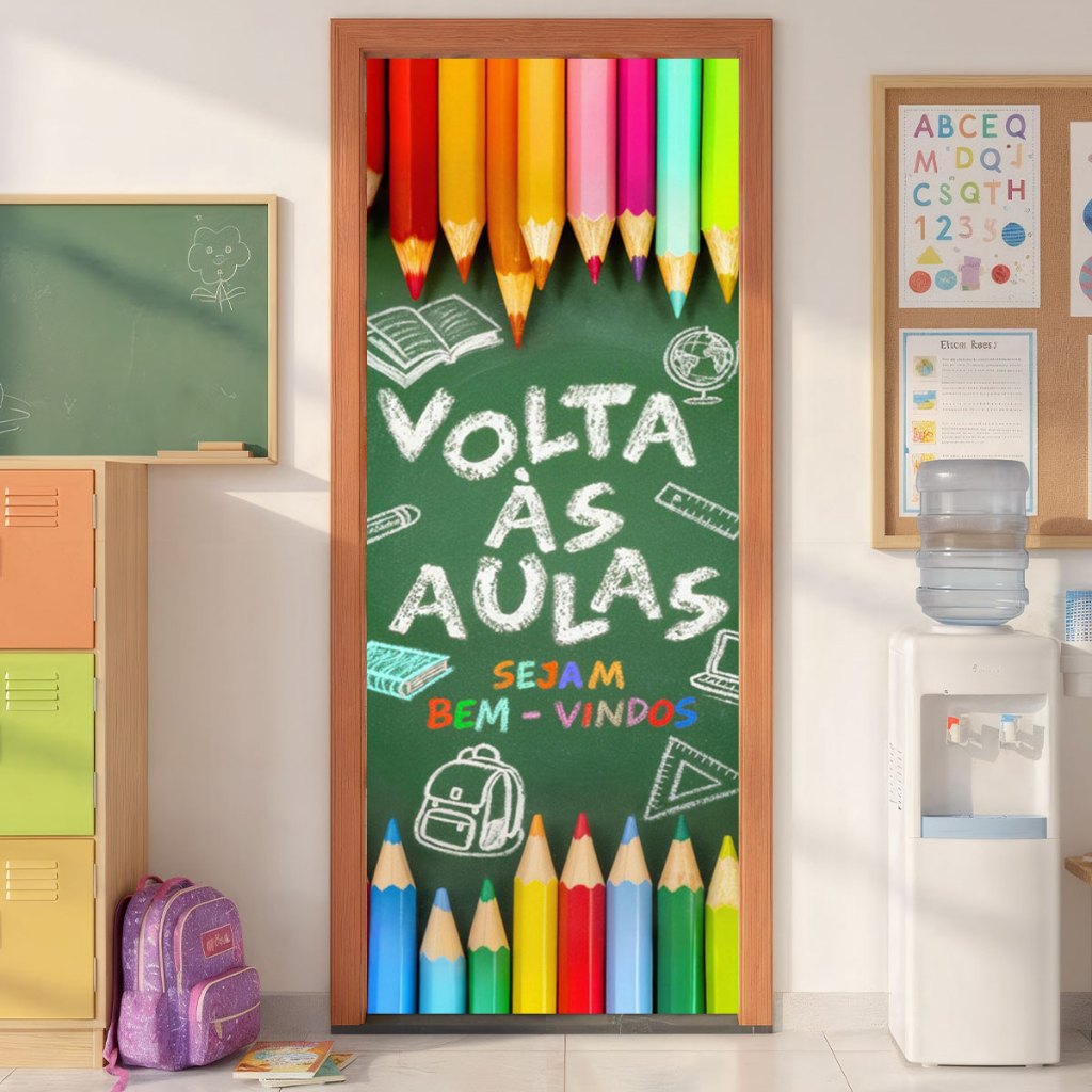 Capa de Porta Escolar Volta As Aulas Decorativa Bem-Vindo Veste Fácil Sublimado Em Tecido 0,85x2,10m em Oferta na Shopee