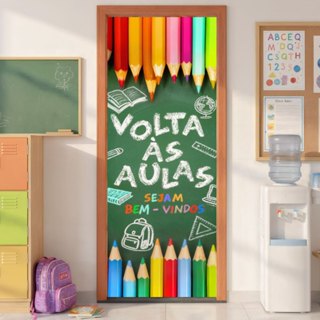 Capa de Porta Escolar Volta As Aulas Decorativa Bem-Vindo Veste Fácil Sublimado Em Tecido 0,85x2,10m em Oferta na Shopee