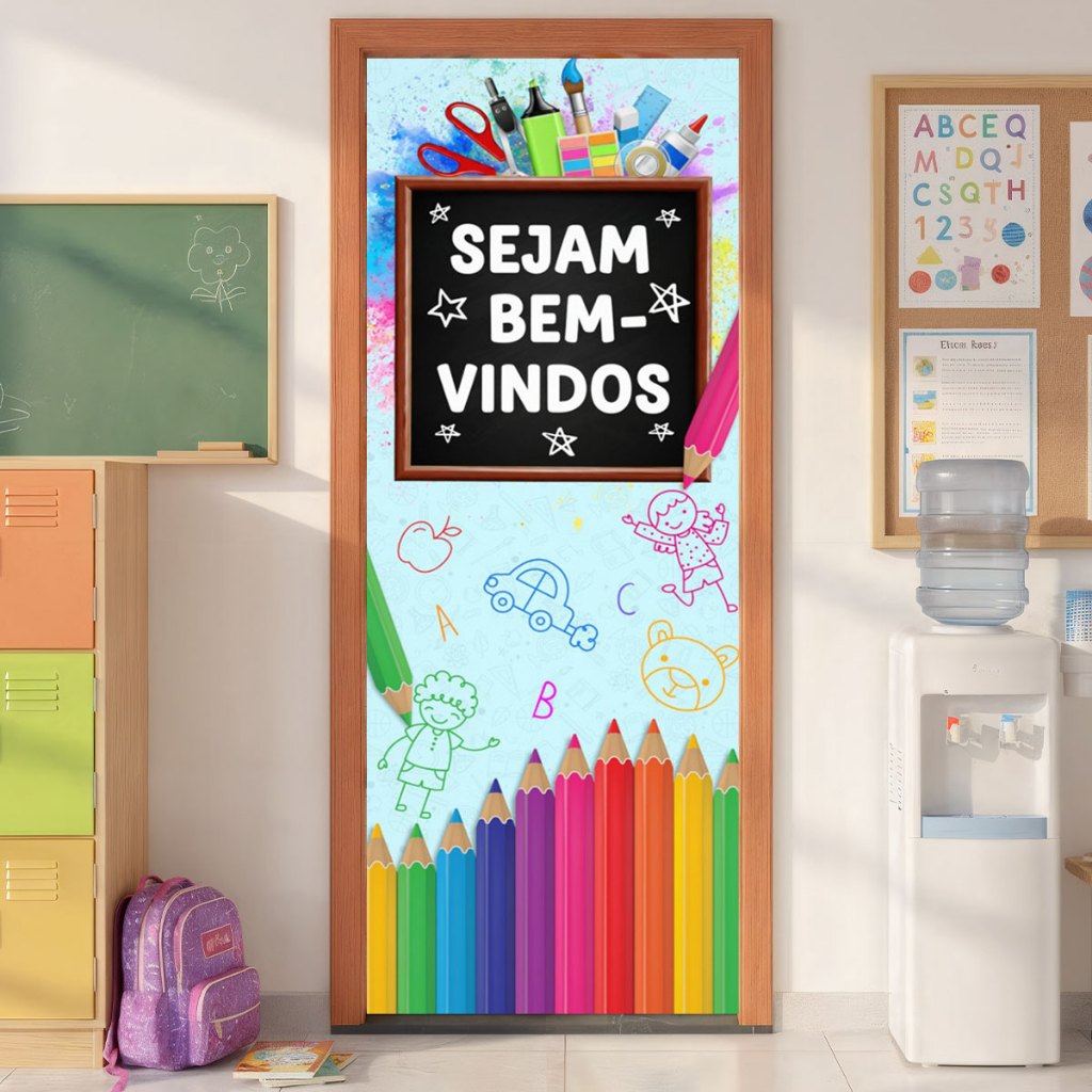 Capa de Porta Decoração Bem-Vindos Decoração Sala de Aula Sublimado Em Tecido 0,85x2,1m Veste Fácil em Oferta na Shopee