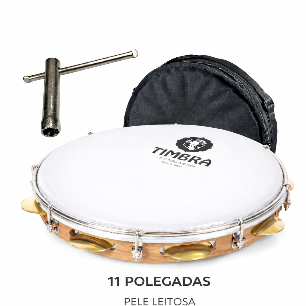 PANDEIRO TIMBRA PROFISSIONAL 11 POLEGADAS FORMICA FREIJO PELE LEITOSA C/CAPA