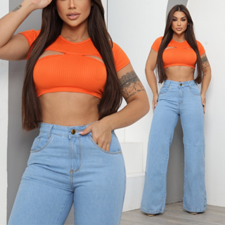 Calça Jeans Wide Leg Pantalona Feminina Premium Cintura Alta Bloguerinha em Oferta na Shopee