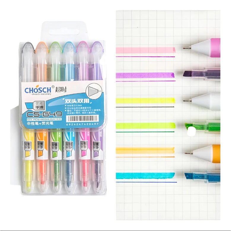 Kit 6 Caneta de Gel Dupla Ponta Fina 0,5mm Marcatores Coloridos Material Escolar Multiuso em Oferta na Shopee