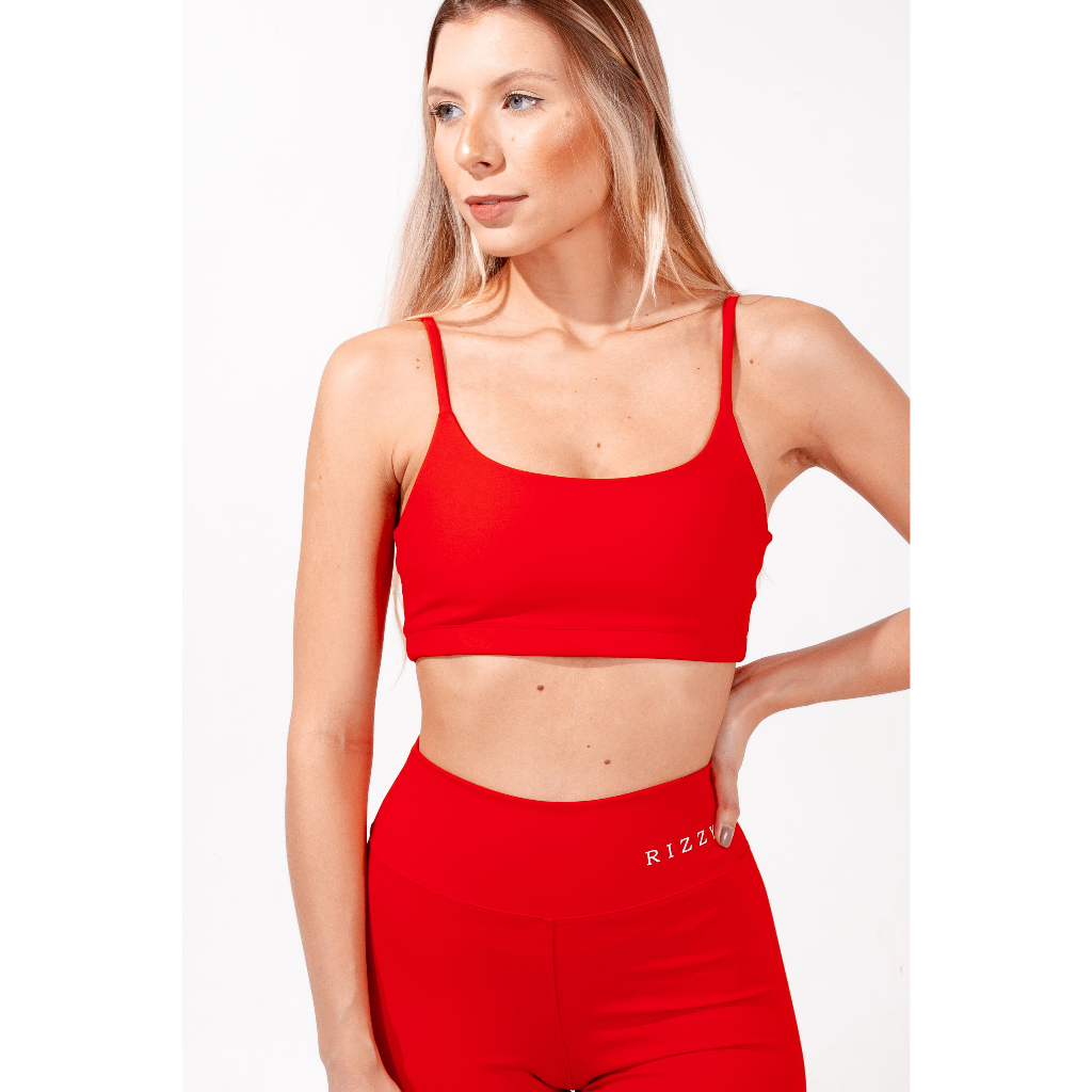 Top Fitness Feminino Academia Alta Entrada Para Bojo Poliamida Reforçado Zero Transparência Vermelho