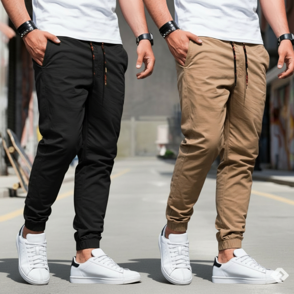 Kit 2 Calça Jogger Masculina Sarja ou Jeans 4 Bolsos com Punho Elástico Streetwear em Oferta na Shopee