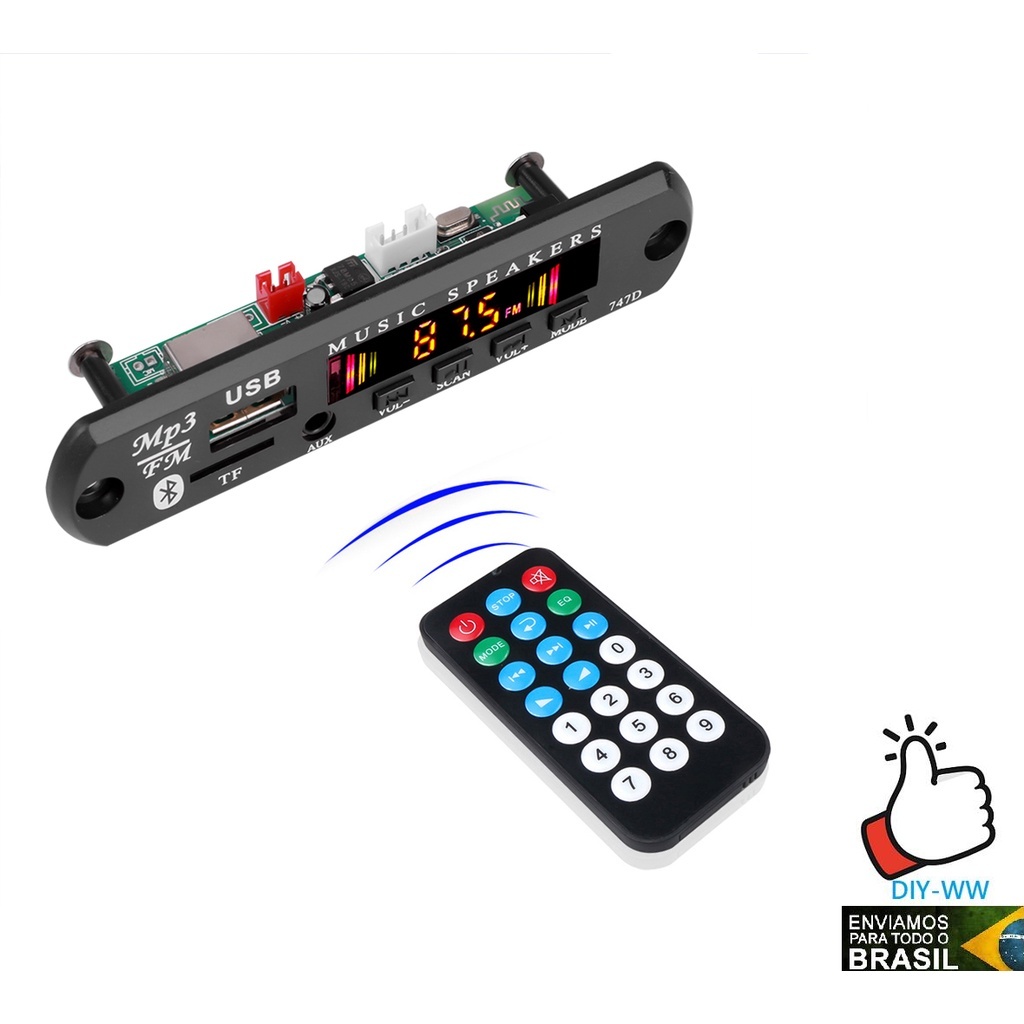 decodificador placa de áudio do carro caixa som Leitor de mp3 da tela colorida do módulo de rádio de usb tf fm com contr