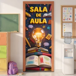Capa de Porta Decorativa Sala de Aula Escolar Em Tecido Sublimado Decorativo 0,80x2,10m Veste Fácil