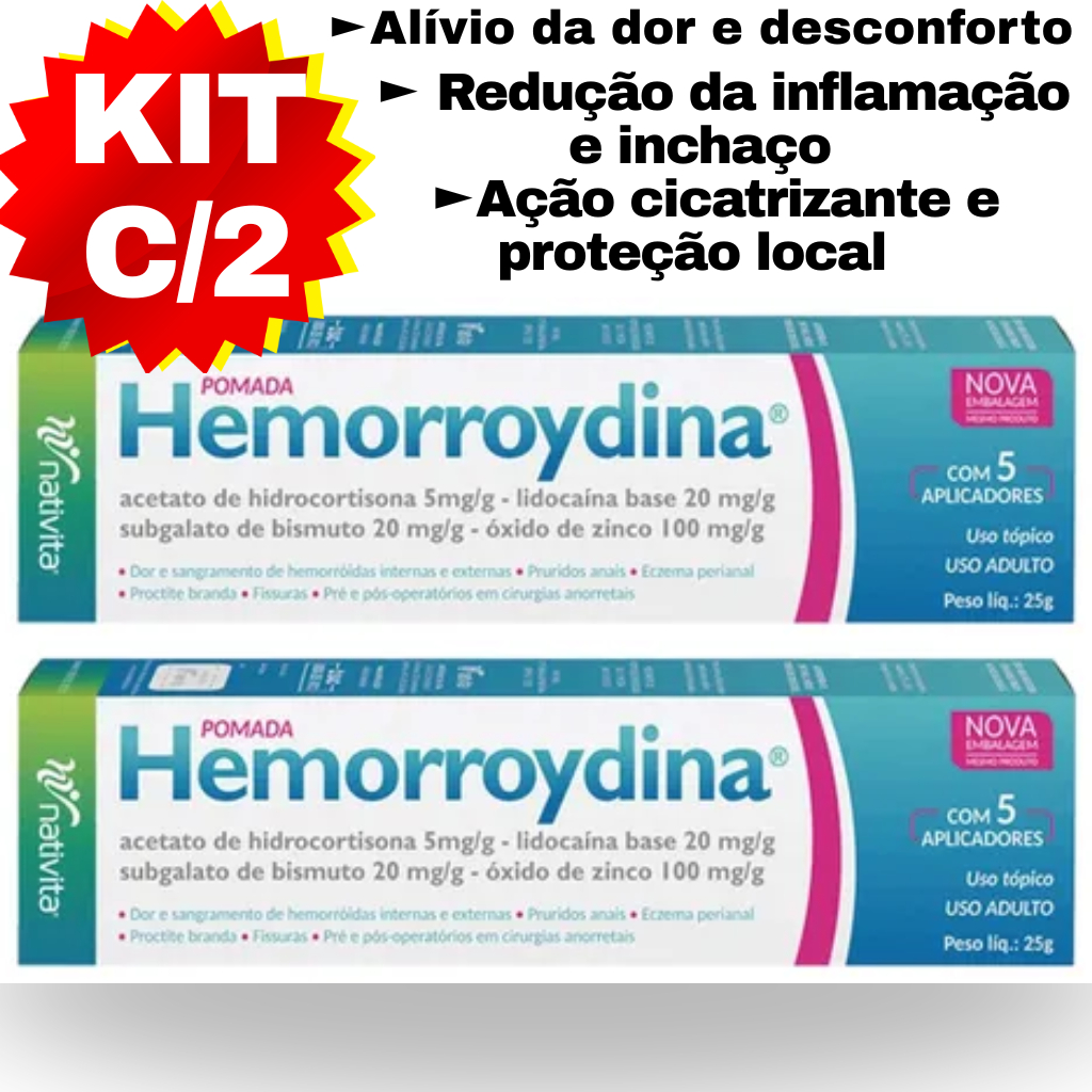 POMADA HEMORROYDINA 25G KIT COM 2 /  5 APLICADORES CADA em Oferta na Shopee