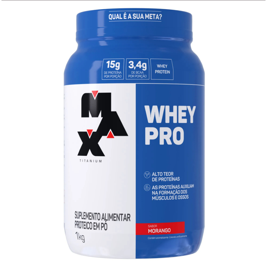 Whey Protein Pro Morango Pote 1kg - Max Titanium