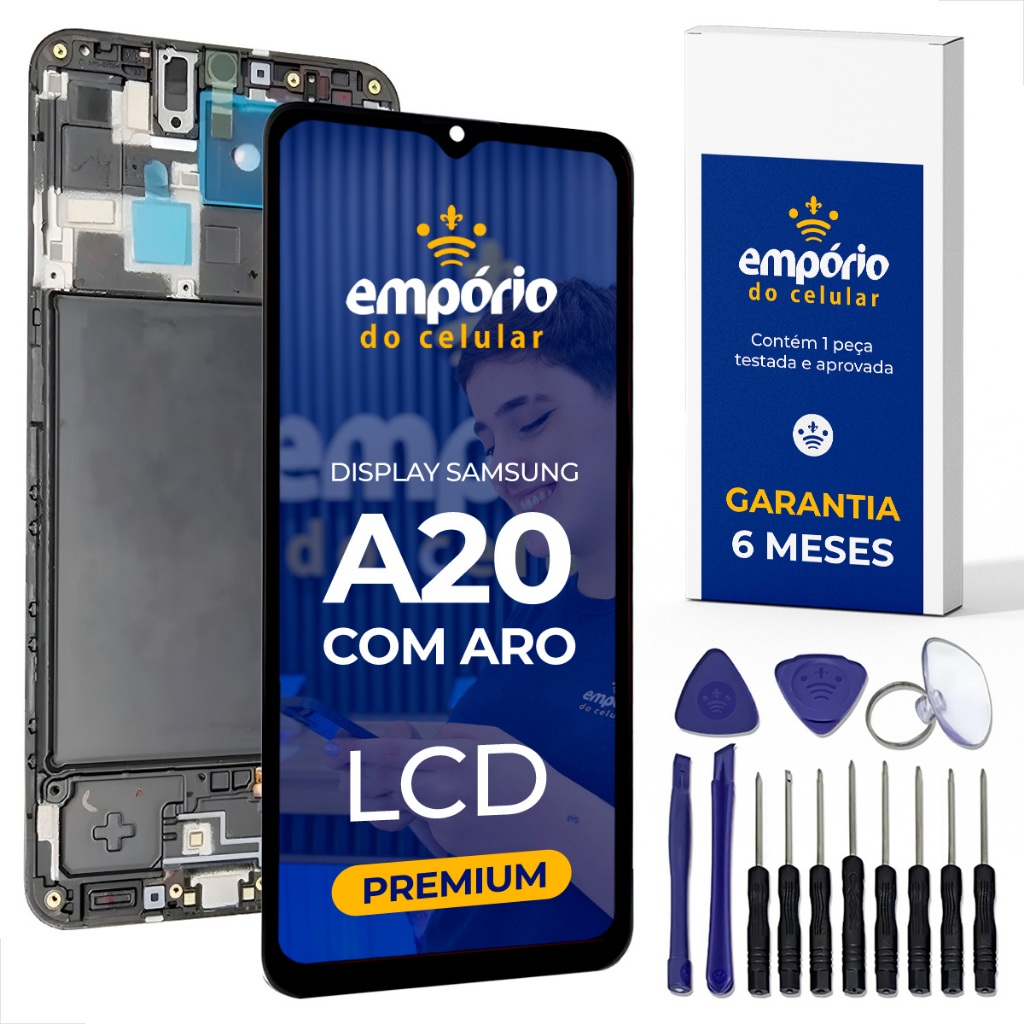 Tela A20 Galaxy Compatível Samsung Display Aro Frontal Empórido do Celular Premium + Kit ferramentas