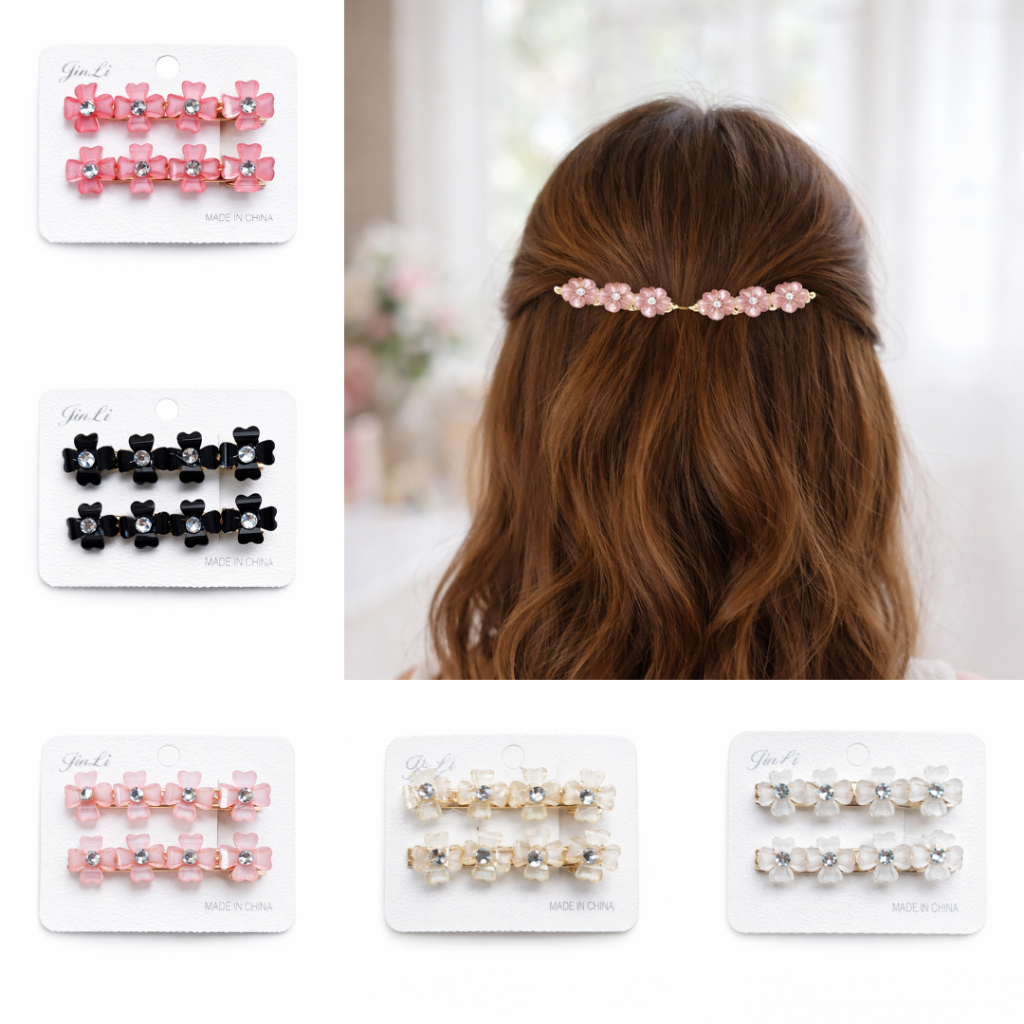 Presilha de Cabelo Flor com Strass Kit com 2 Unidades Tendência Elegante e Delicada