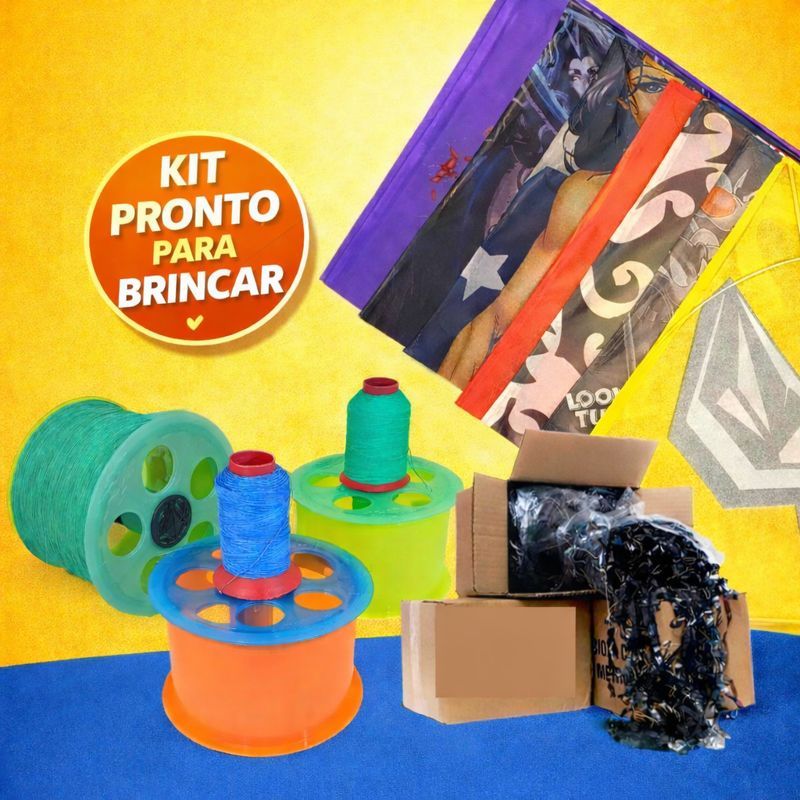 Kit com 50 Pipa Papagaio Raia 30cm Carretilha linha rabiola infantil brinquedo ferias praia completo