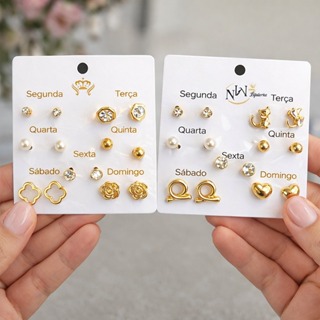 Conjunto 7 Brinquinhos Feminino Sortido Cartela Dourado Prateado em Oferta na Shopee