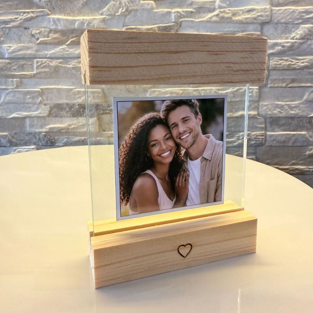 Porta Retrato Base Madeira Decoração Enfeite Personalizável Vidro Sala Estar Jantar — imagem 2 de 2