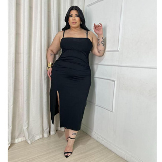 VESTIDO PLUS SIZE MIDI COM ALÇA E FENDA SEM BOJO SOLTINHO FESTA em Oferta na Shopee