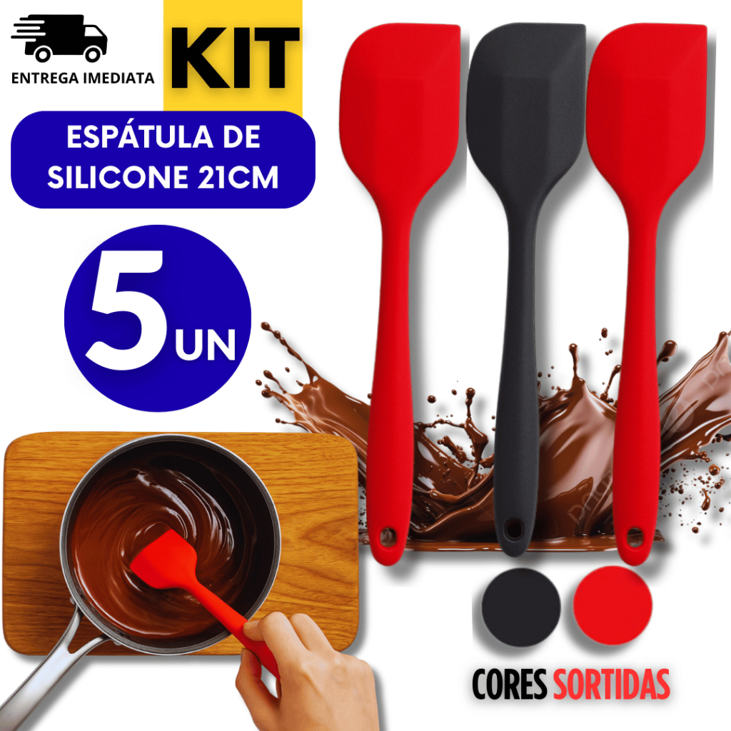 Conjunto 05 Espátula Reta 27cm de Silicone Casa Cozinha Buffet Restaurante Multiuso Utilidades Cores Sortidas em Oferta na Shopee