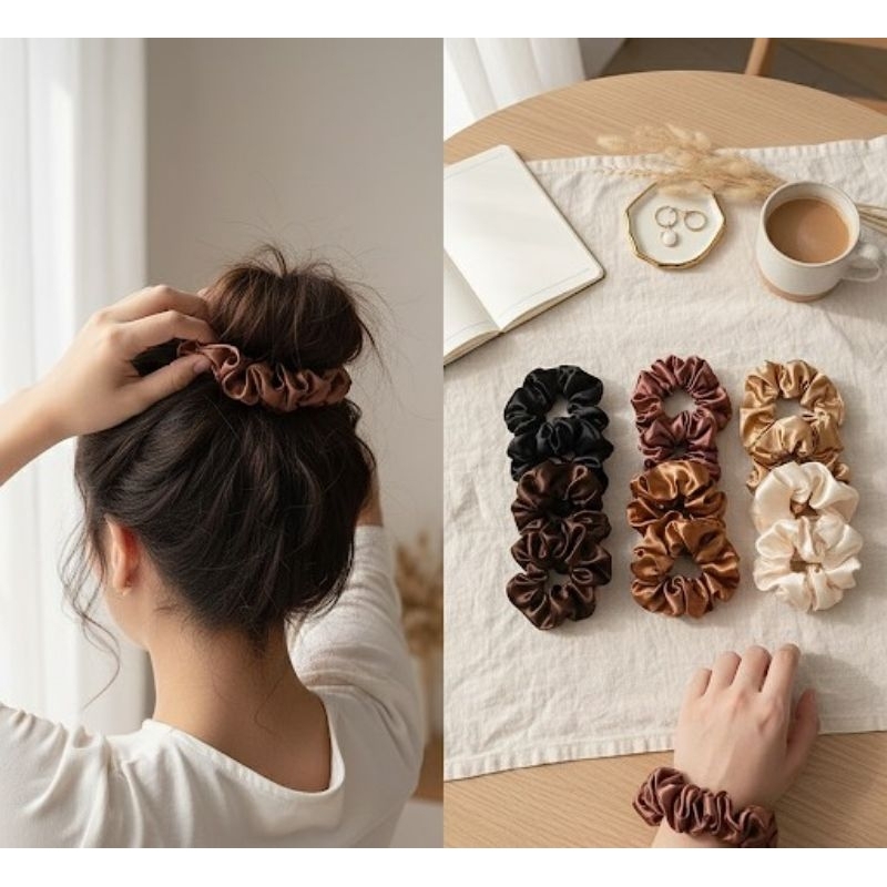 xuxa de cetim anti-frizz, Scrunchies Premium com auto costura