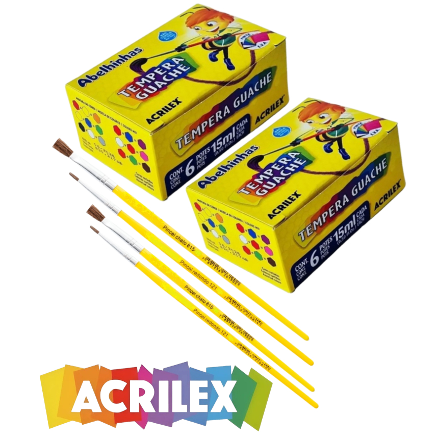 Tinta Guache Acrilex 1 Ou 2 Caixas 6 Cores + Pincel Para Pintar E Colorir Tinta Pintura Arte 6 ou 12 Cores em Oferta na Shopee