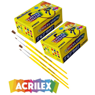 Tinta Guache Acrilex 1 Ou 2 Caixas 6 Cores + Pincel Para Pintar E Colorir Tinta Pintura Arte 6 ou 12 Cores em Oferta na Shopee