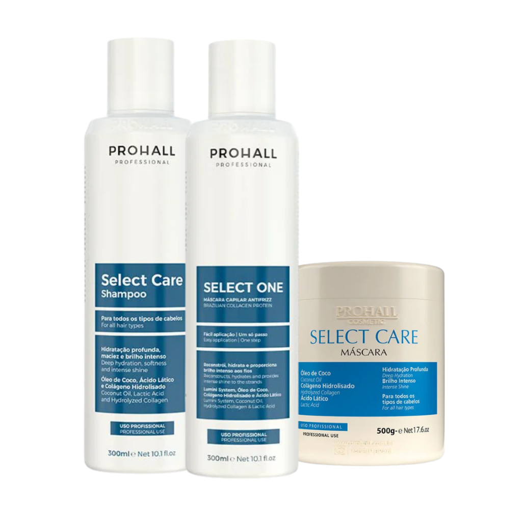 Kit Progressiva Select One Prohall + Shampoo Select Care 300ml + Máscara Select Care 300g