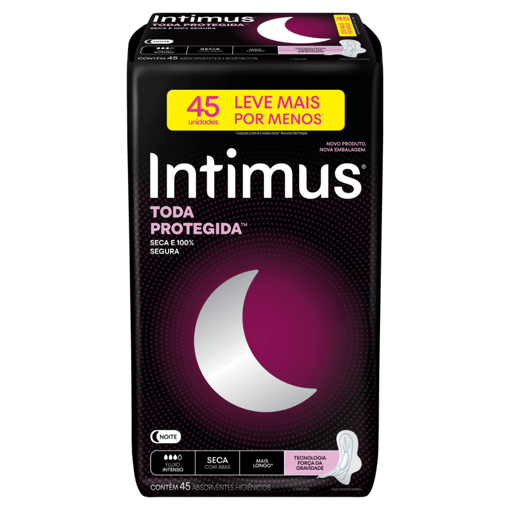 Absorvente com Abas Seca Intimus Toda Protegida Noturno Pacote 45 Unidades Leve Mais Pague Menos
