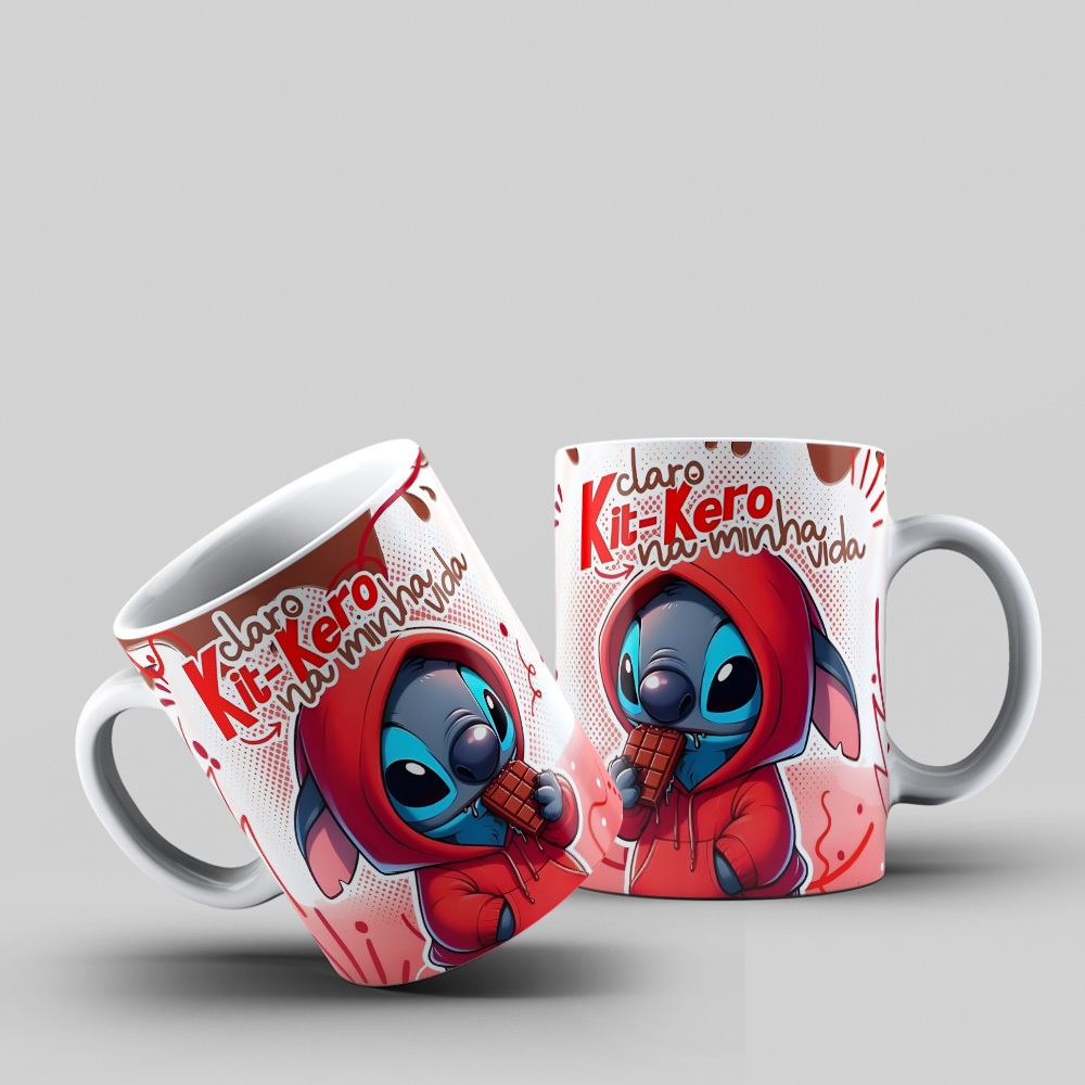 Caneca Personalizada Stitch Lilo e Stitch Kit Kat Chocolate Fofa Disney Nerd Geek Presente
