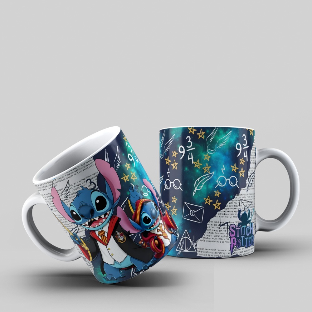 Caneca Personalizada Stitch Potter Harry Potter Crossover Disney 9 ¾ Grifinória Geek Nerd