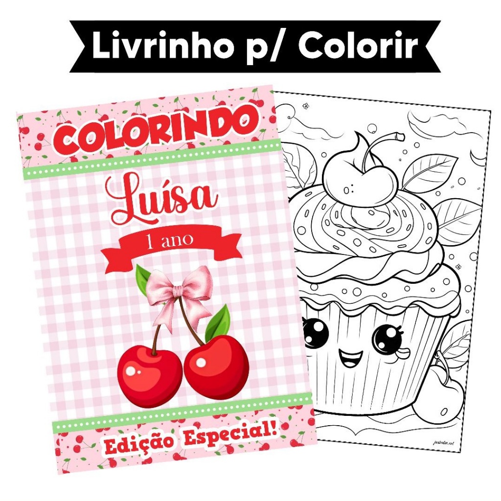 Livro de Colorir CEREJINHA ROSA 15x21/ lembrancinha Personalizada l Aniversário l Festa infantil