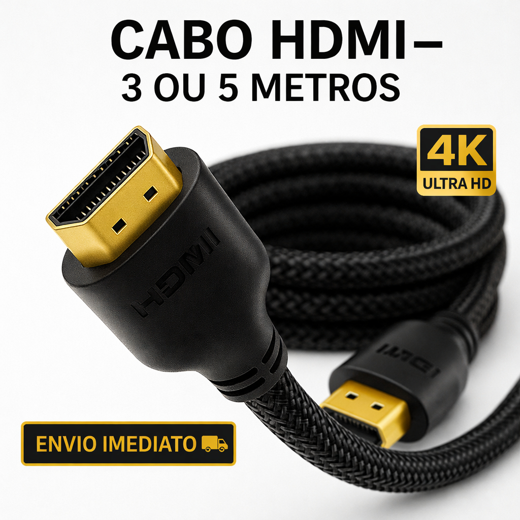[ORIGINAL] Cabo HDMI 3 ou 5 Metros 4K 60Hz Blindado Reforçado Nylon Alta Velocidade para TV, PC, PS5