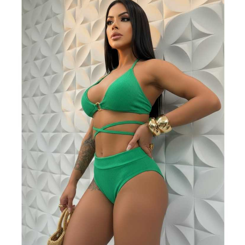 Biquini com argola sensual feminino hot pant em tecido canelado  com forro  elastico nas bordas do biquini para praia em Oferta na Shopee