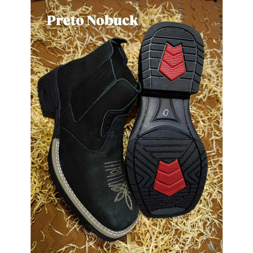 Bota Texana Country  Botina Couro Nobuck Legitimo Cano Curto Bico Quadrado Top Envio Imediato