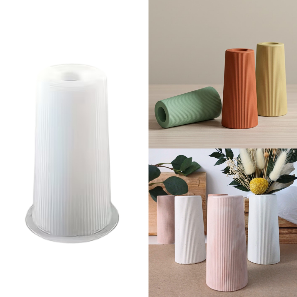 Molde de Silicone Vaso Cone Listrado para Cimento Resina Gesso Forma Vaso Decorativo