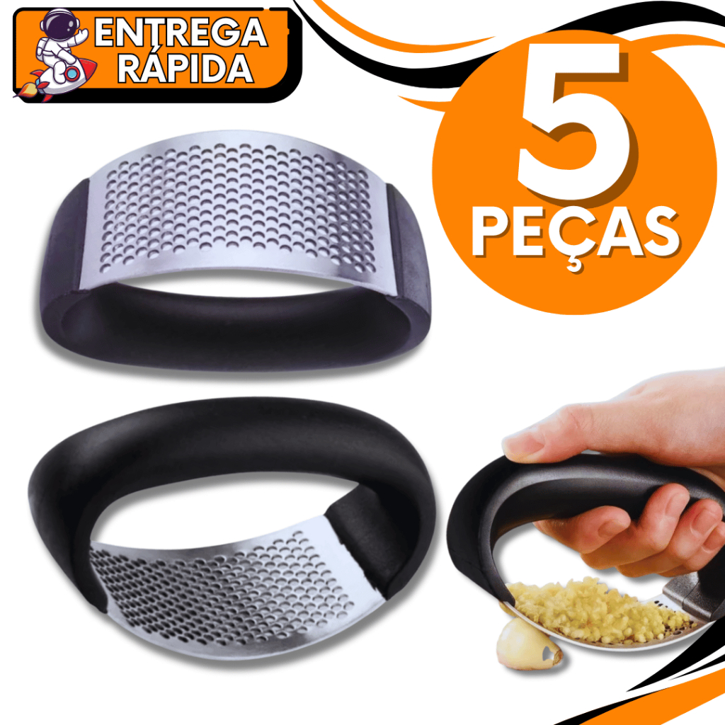 KIT 05 Espremedor de Alho Manual Inox  Amassador Ergonômico Prático e Fácil de Usar Premium Utilidades