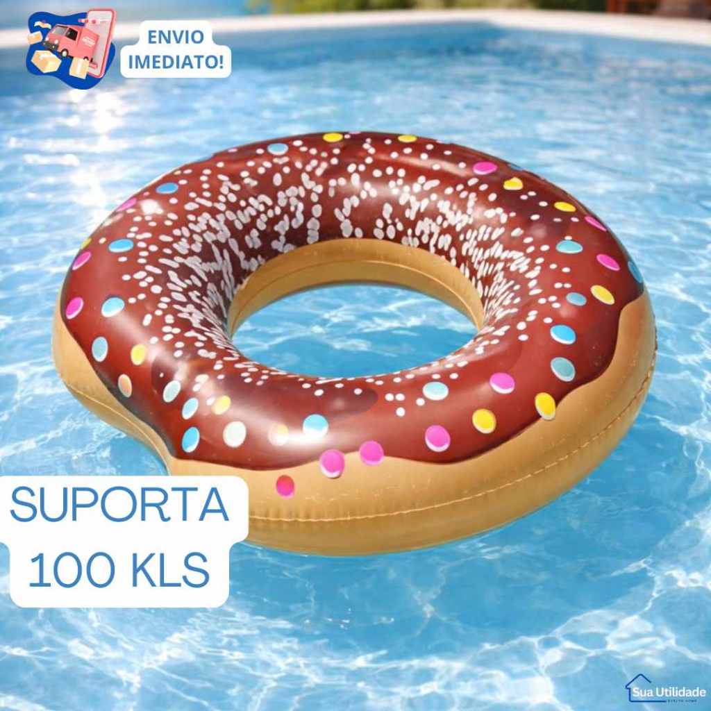 Boia Inflável Donuts Piscina Colorida PVC Resistente Verão Lazer Adulto Criança Até 100kg Indicado 12+ Rosa Azul Marrom