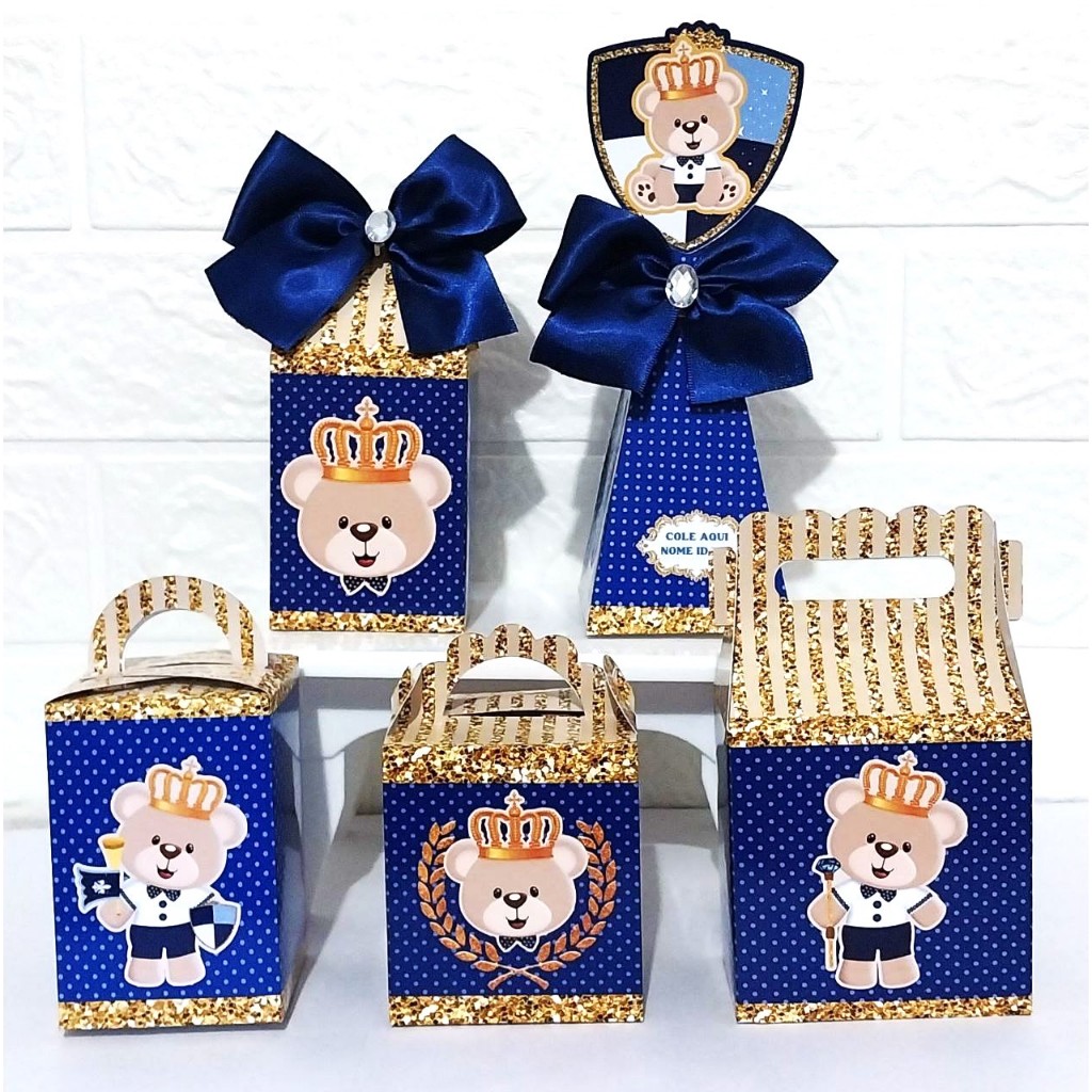 Kit Festa URSINHO PRÍNCIPE - Caixinhas Lembrancinha Personalizadas PARA MONTAR