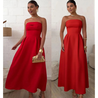 Vestido Feminino Tomara que Caia Alfaiataria com Bojo Drapeado em Oferta na Shopee