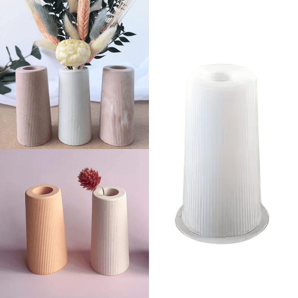 Molde de Silicone Vaso Cone Canelado para Cimento Resina Gesso Forma Vaso Listrado Decorativo