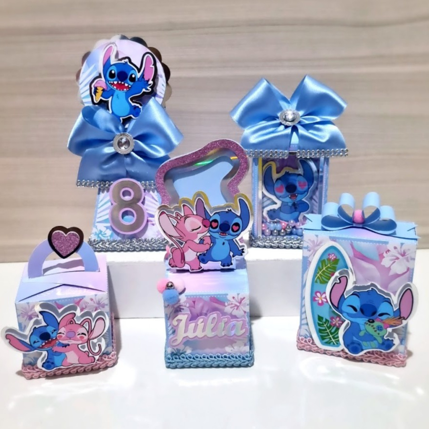 Kit Lembrancinha Stitch Personalizados Decoração Festa Caixinha Stitch Papelaria Stitch