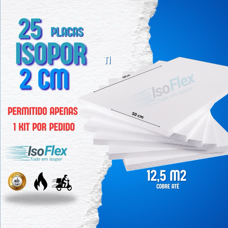 Kit 25 Placas de Isopor EPS 20mm Tipo 1 Anti-Chamas – Isolamento Térmico e Acústico para Construção Civil