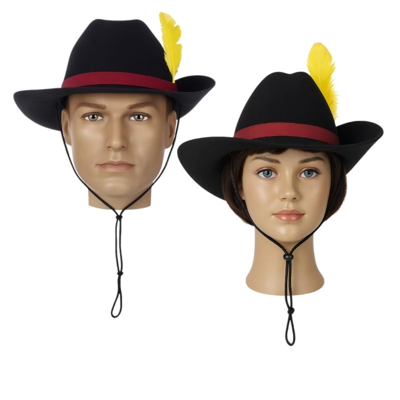 Kit Chapéu Gato de Botas Adulto Masculino e Feminino Fantasia EVA com Pena Carnaval