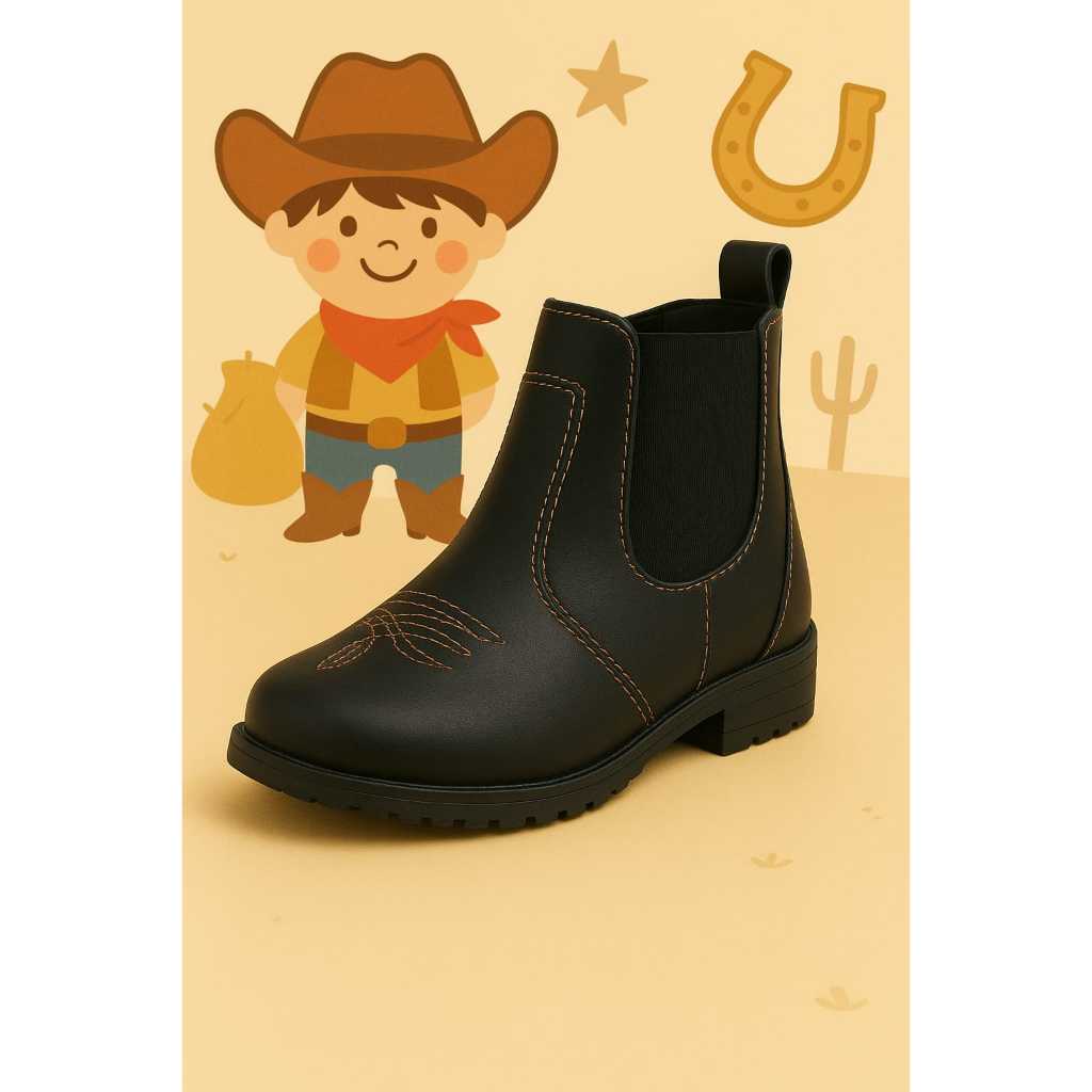 Bota Coturno Jeca Masculina Conforto Infantil Moda Country Preto cowboy