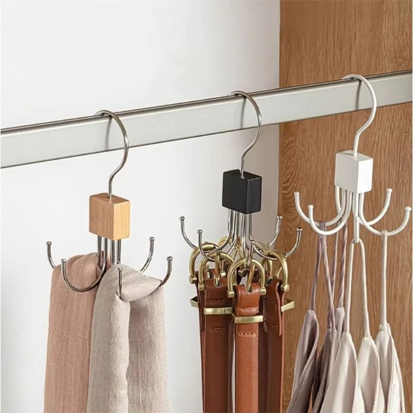 Gancho 1/2/3/4 Multifuncional Rotativo Seis Garra De Madeira Maciça Cabide Traceless Doméstico Cachecol Armazenamento em Oferta na Shopee