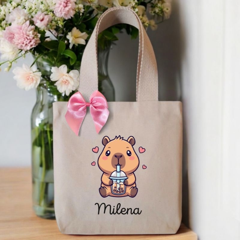 Ecobag sacolinha de tecido para lembrancinhas capivara personalizada