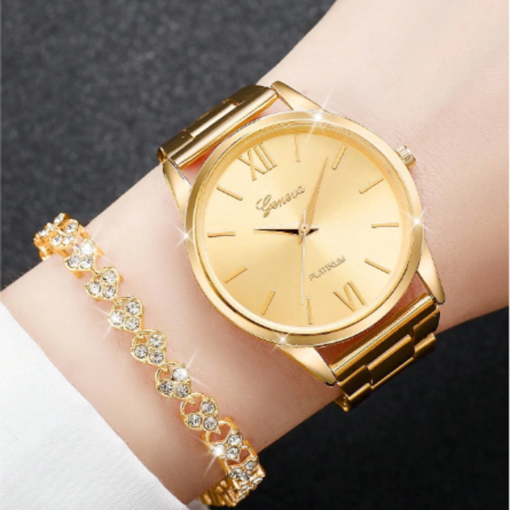 Relógio Feminino Kit Presente Mulher Com Pulseira Brilho