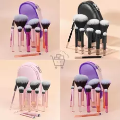 Kit 10 Mini Pincéis para Maquiagem com Estojo Bolsa para Viagem