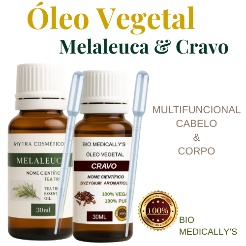 Kit Óleos Cravo + Melaleuca 2X30mL Multifuncional + Pipeta Dosadora (4Peças)