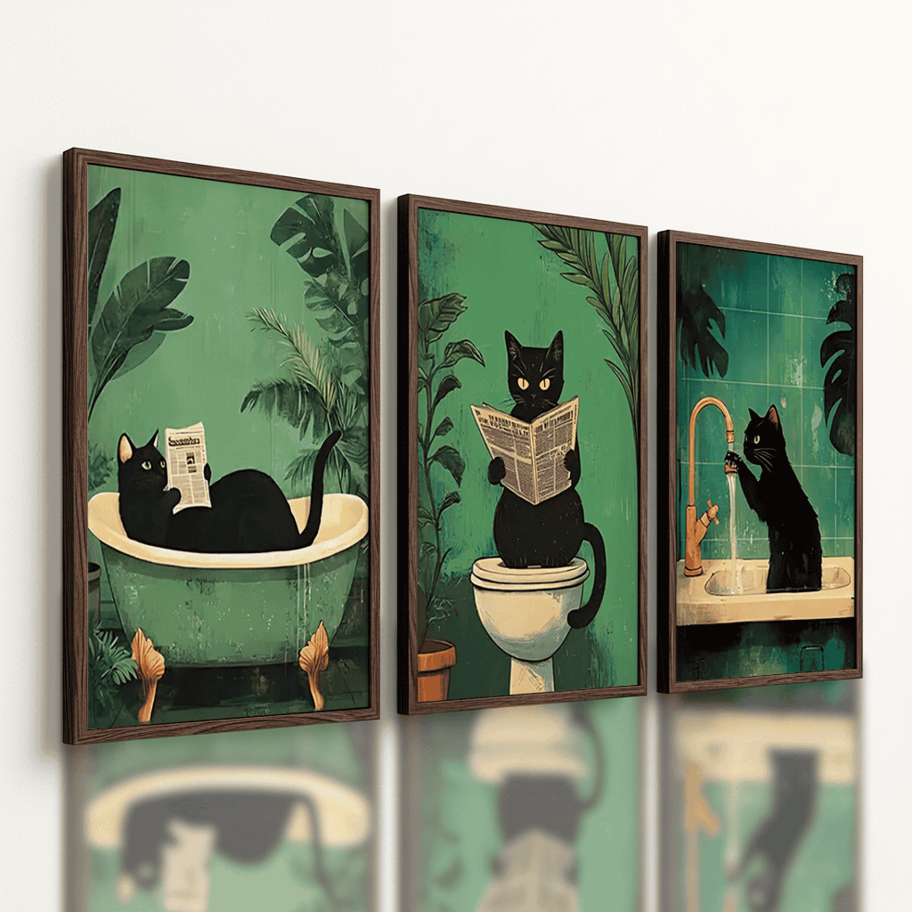 Quadro Parede Decorativo Infantil Kit 3 Peças Gatinho Fofo Conceitual Banheiro Vários Modelos